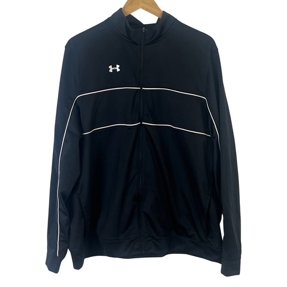 Under Armour Men's Black White Pipping Full Zip Loose Warm Up Jacket 2XL - Picture 1 of 6